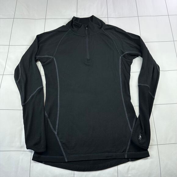 Smartwool 1/4 Zip Pullover Women Medium Black Merino Wool Base Layer Lightweight - Picture 1 of 8